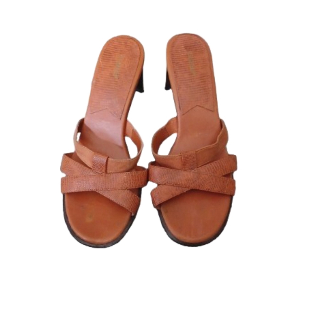 Orange Leather Heels with Crisscross Straps Size 7 1/2W